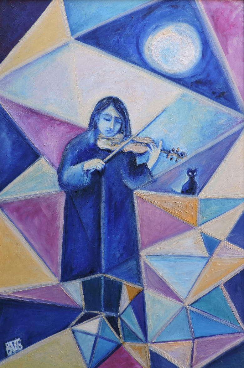 hombre tocando el violin con un gato